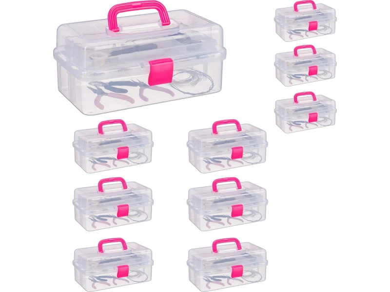 10x opbergbox met vakjes - transparante opbergdoos - 9 vakken