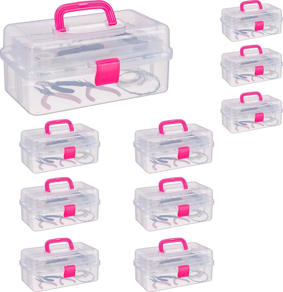 10x opbergbox met vakjes transparante opbergdoos 9 vakken