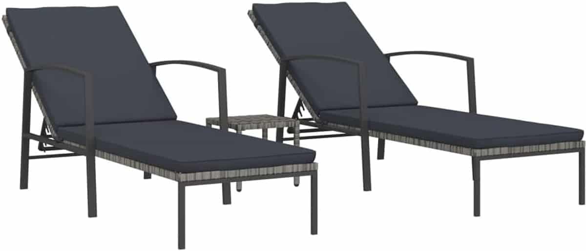 2 delige ligbedden set met tafel verstelbaar poly rotan tuin