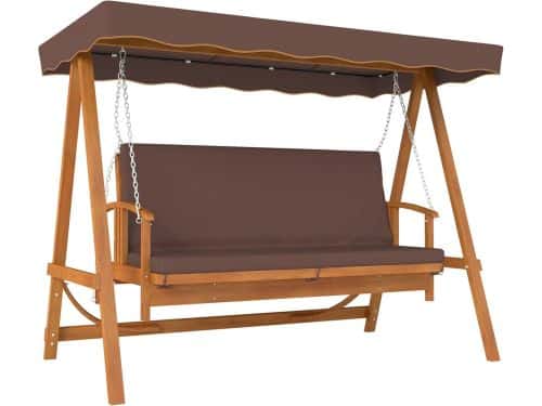 2-in-1 houten schommelbank met ligfunctie voor tuin en terras