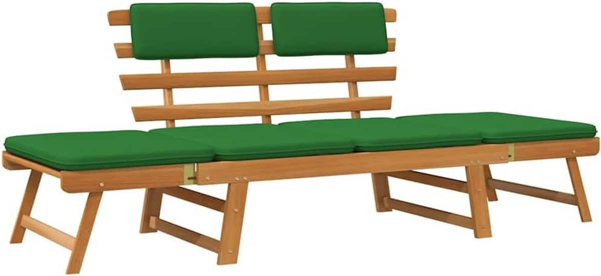 2 in 1 tuinbank en ligbed 190 cm massief acaciahout met kussens