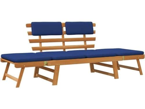 2-in-1 Tuinbank Ligbed met Kussens Massief Hout Verstelbaar