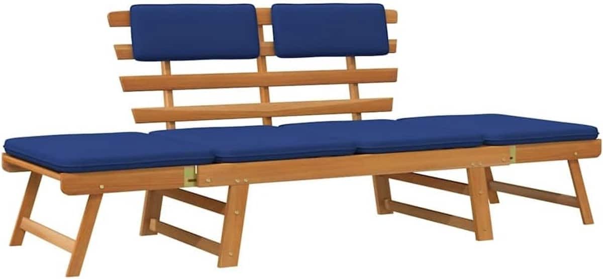 2 in 1 tuinbank ligbed met kussens massief hout verstelbaar