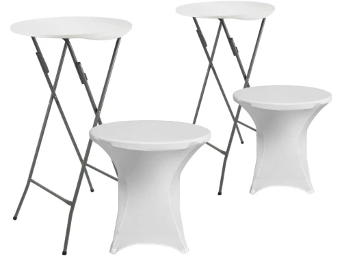 2-pack Witte Klaptafels Rond met Tafelovertrek 61x105 cm