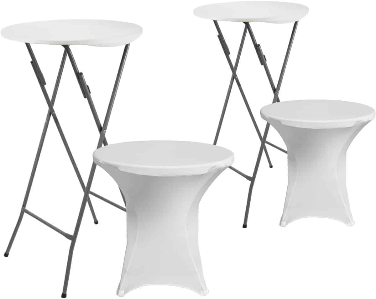 2 pack witte klaptafels rond met tafelovertrek 61×105 cm