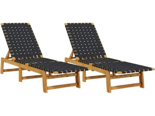 2 Stuks Verstelbare Ligbedden Massief Acaciahout Zwart - Tuinligstoelen Outdoor