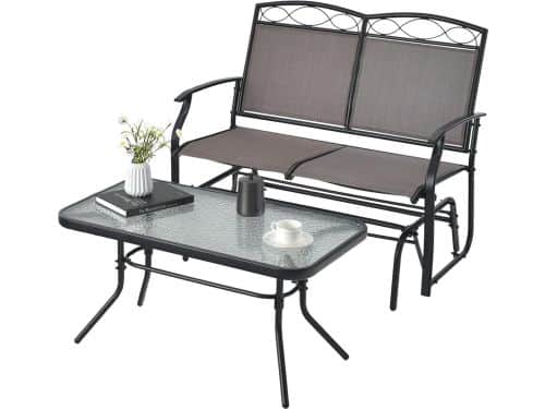 2-zits schommelbank met salontafel, tuinbank van textiel, zitbank