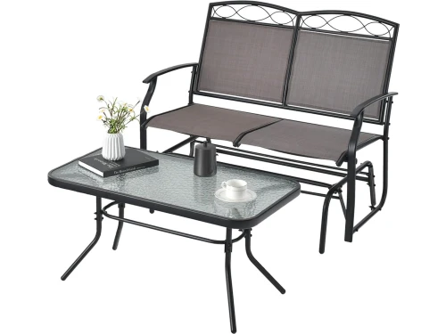 2-zits schommelbank met salontafel, tuinbank van textiel, zitbank