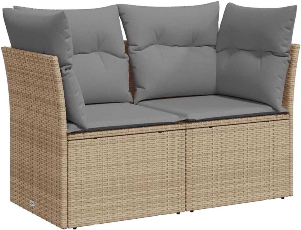 2 zits tuinbank met kussens beige polyrotan loungebank voor buiten