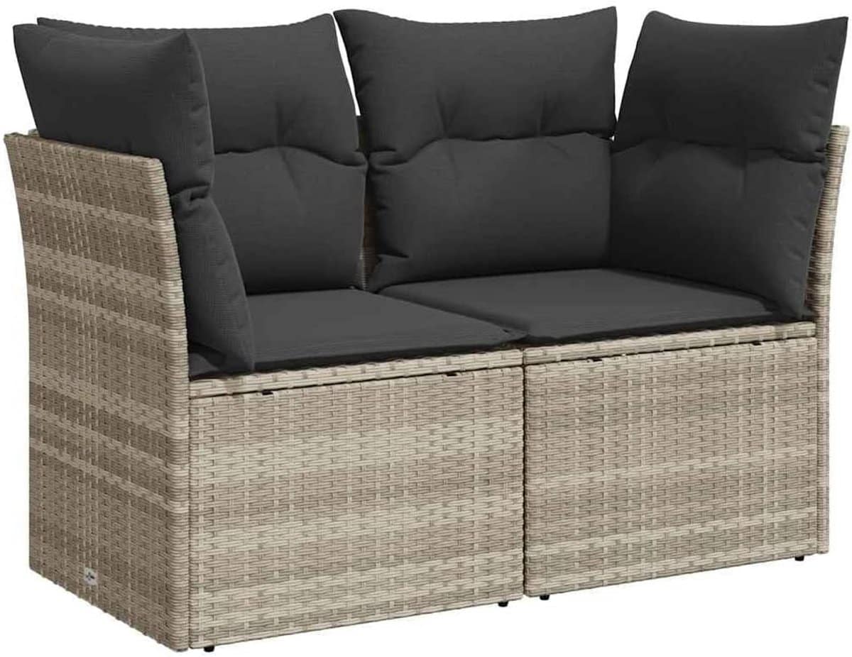 2 zits tuinbank met kussens van poly rattan lichtgrijs loungebank