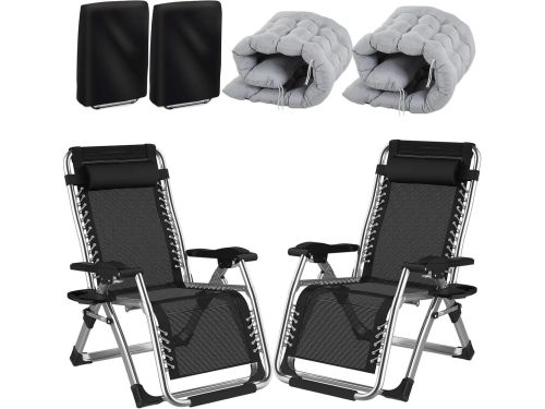 2x Extra Brede Tuinligstoel 72cm Grijs - Inklapbaar Ligbed met