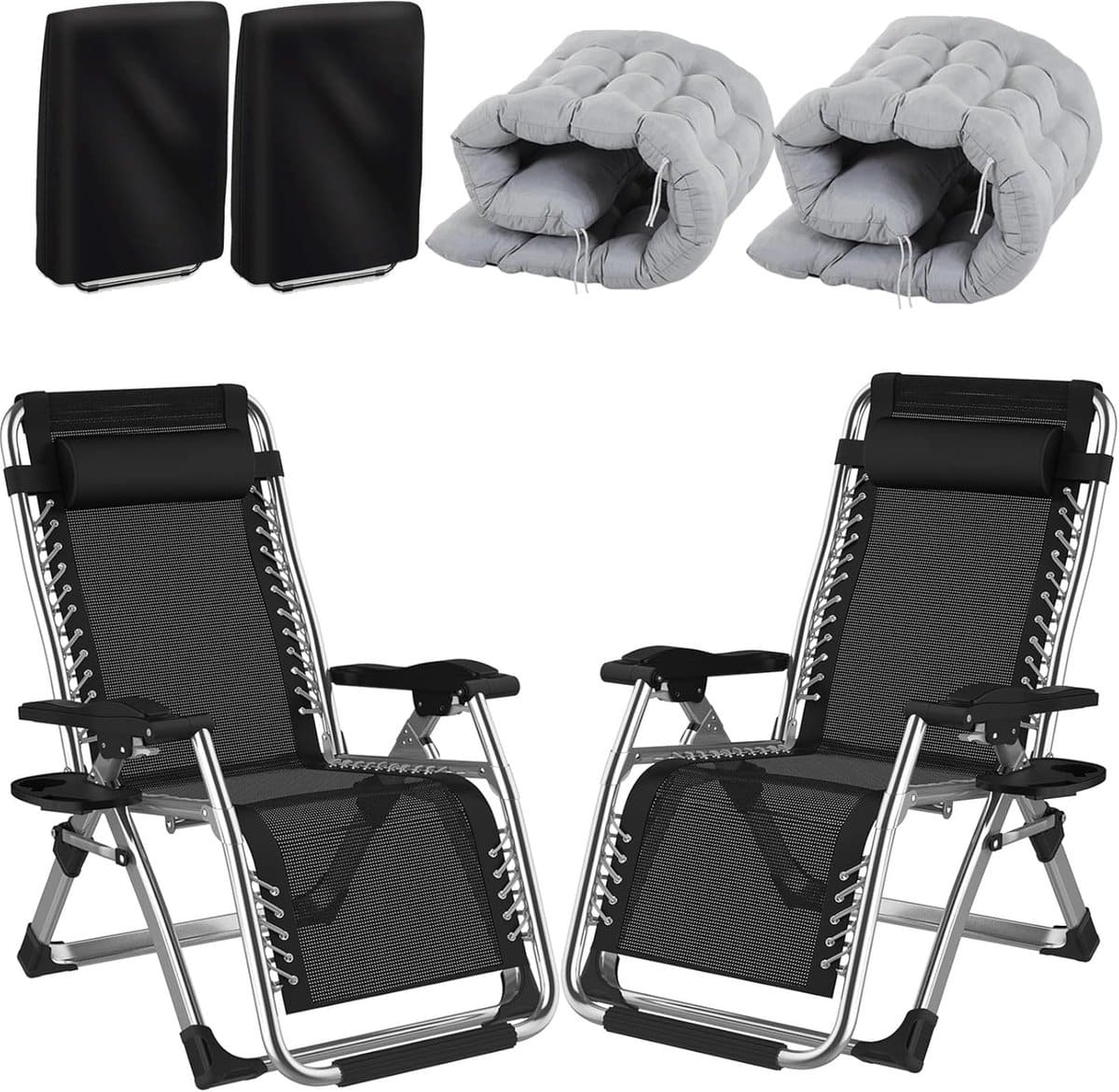 2x extra brede tuinligstoel 72cm grijs inklapbaar ligbed met