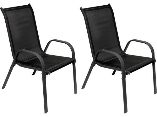 2x Stapelbare Tuinstoelen Antraciet Zwart - Metalen Terrasstoelen met Textielbekleding
