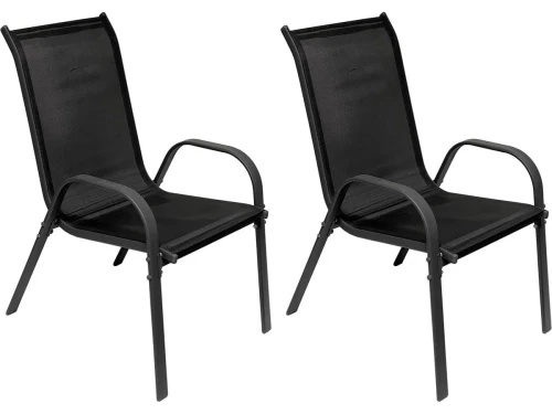 2x Stapelbare Tuinstoelen Antraciet Zwart - Metalen Terrasstoelen met Textielbekleding