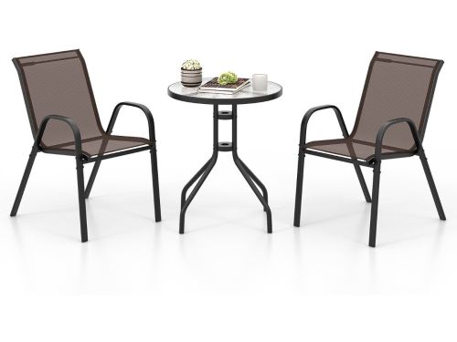 3-delig Balkonmeubelset Bistrotafel met 2 Stapelbare Stoelen Bistroset Balkonset Tuinset