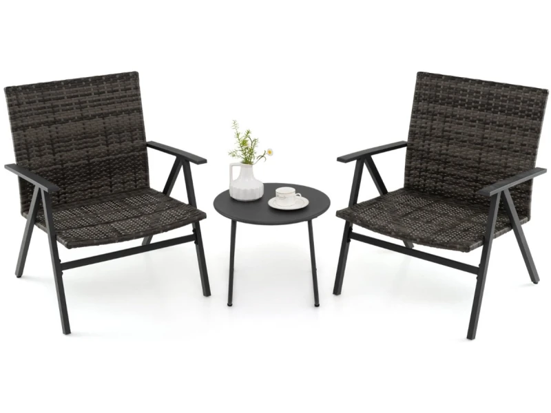 3-delig Bistroset voor Buiten Tuinmeubelset Inclusief Ronde Bijzettafel en 2