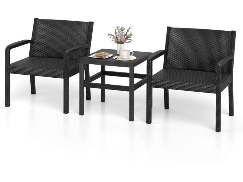 3-delig Rattan Tuinmeubel Set Weerbestendig Balkonmeubel Balkonset Inclusief 2 Stoelen