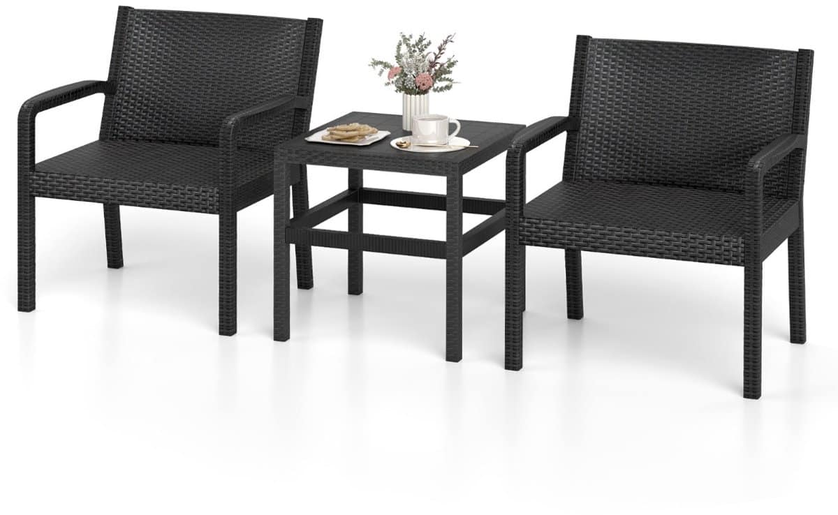 3 delig rattan tuinmeubel set weerbestendig balkonmeubel balkonset inclusief 2 stoelen