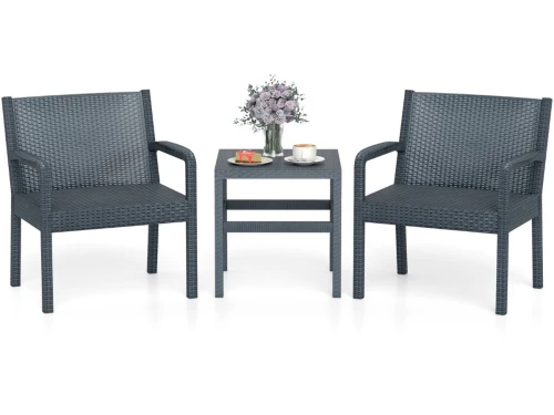 3-delig Rattan Tuinmeubel Set Weerbestendige Balkonmeubels Balkonset Inclusief 2 Stoelen