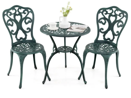 3-DELIG Tuinmeubelset Aluminiumgietwerk Bistrotafel met 2 Stoelen Weerbestendige Balkonset Groen