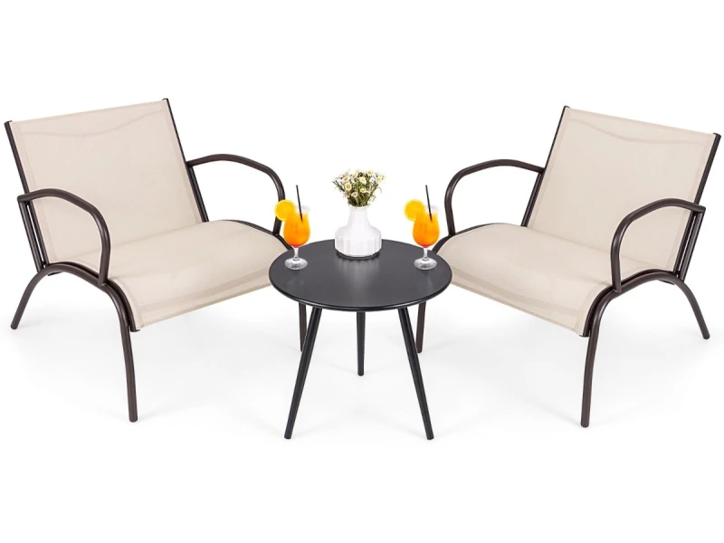 3-delig Tuinmeubelset Balkonset met 2 Stoelen & Tafel Balkonmeubels met