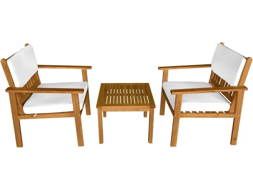 3-delige acaciahouten bistroset voor buiten met waterbestendige kussens