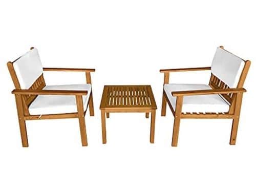 3-delige acaciahouten bistroset voor buiten met waterbestendige kussens