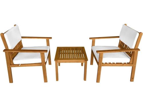 3-delige acaciahouten bistroset voor buiten met waterbestendige kussens