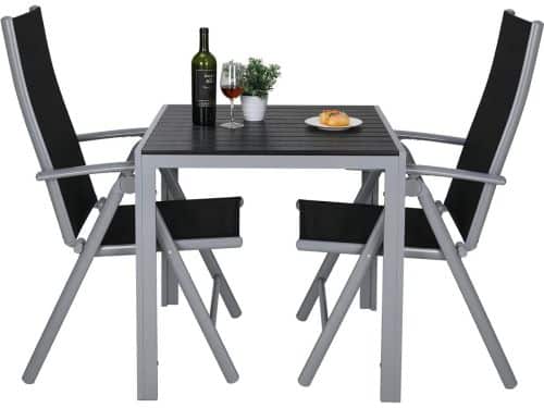 3-Delige Aluminium Balkonset met Inclapbare Stoelen en WPC Tuin Tafel