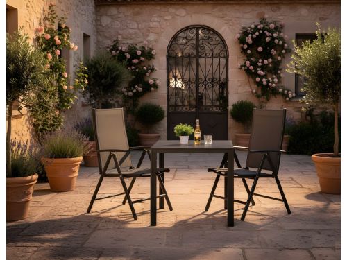 3-Delige Aluminium Tuinmeubelset met Verstelbare Klapstoelen & WPC Tafel 75x75x72