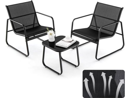 3-delige Balkonset Bistroset met 2 Stapelstoelen en Tuintafel voor Balkon