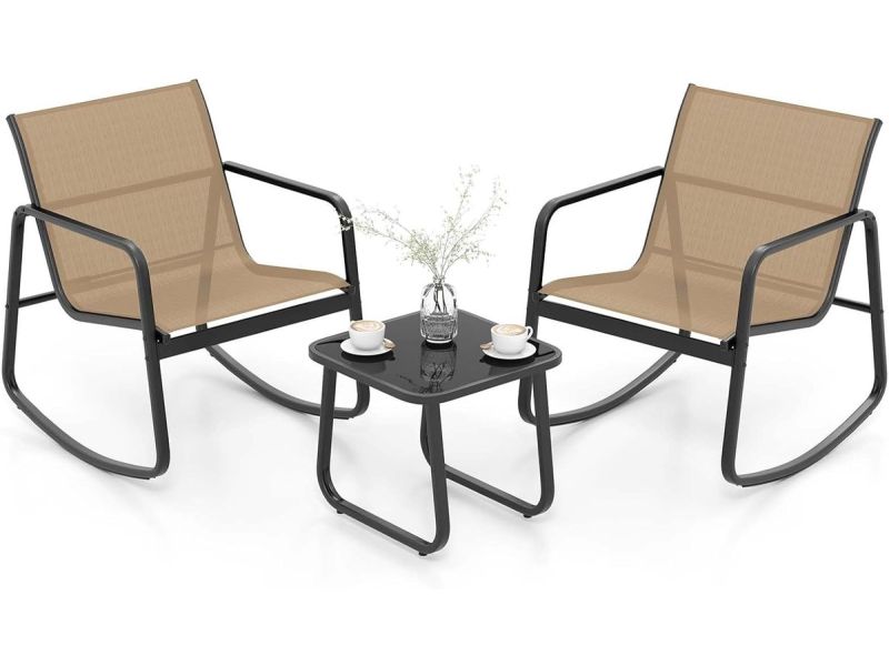 3-delige Balkonset in Bruin - 2 Schommelstoelen met Bijzettafel