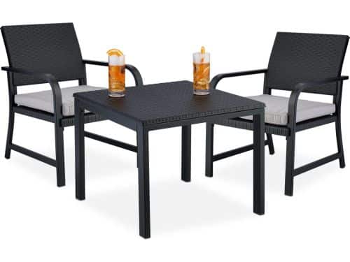 3-delige balkonset - kussens - kunststof & staal - rotanlook