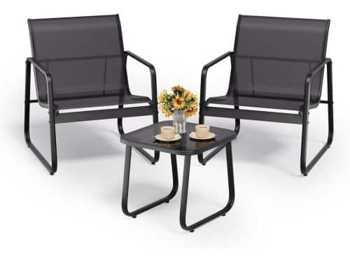 3-delige balkonset met 2 stoelen en een tafel van gehard