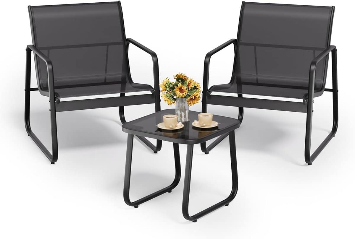 3 delige balkonset met 2 stoelen en een tafel van gehard