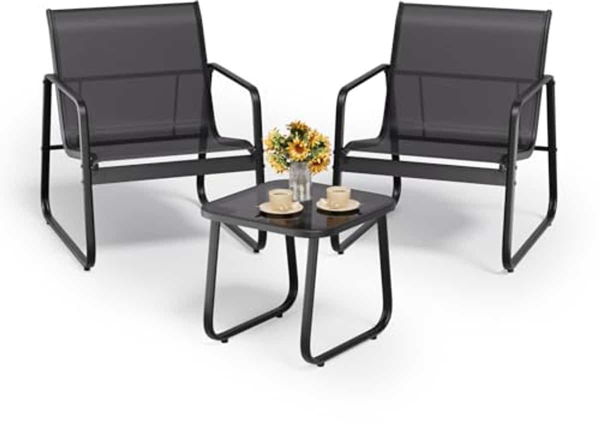 3 delige balkonset met 2 stoelen en een tafel van gehard