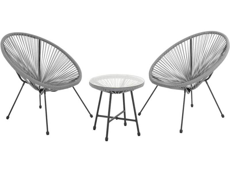 3-delige Balkonset met Tafel en 2 Stoelen - Lichtgrijs Tuinmeubilair