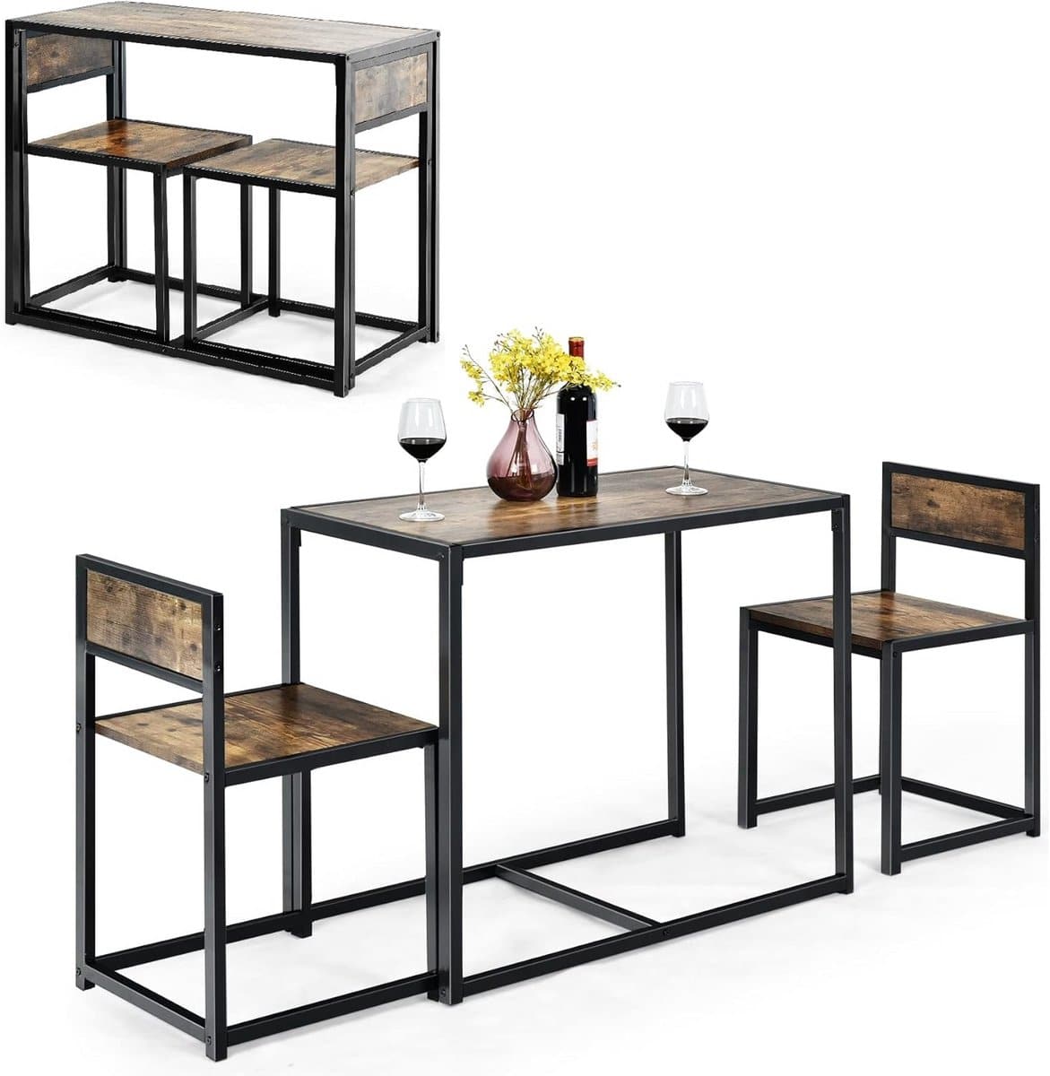 3 delige bartafelset met 2 stoelen compact diner /bistroset voor keuken
