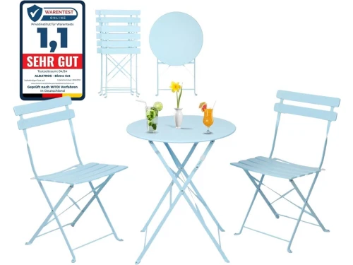 3-delige Bistroset Blauw Inklapbaar Metaal voor Balkon en Tuin