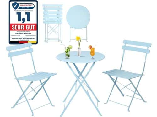 3-delige Bistroset Blauw Inklapbaar Metaal voor Balkon en Tuin