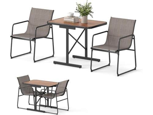 3-delige Bistroset Buiten: Eettafel met 2 Verstelbare Stoffen Stoelen voor