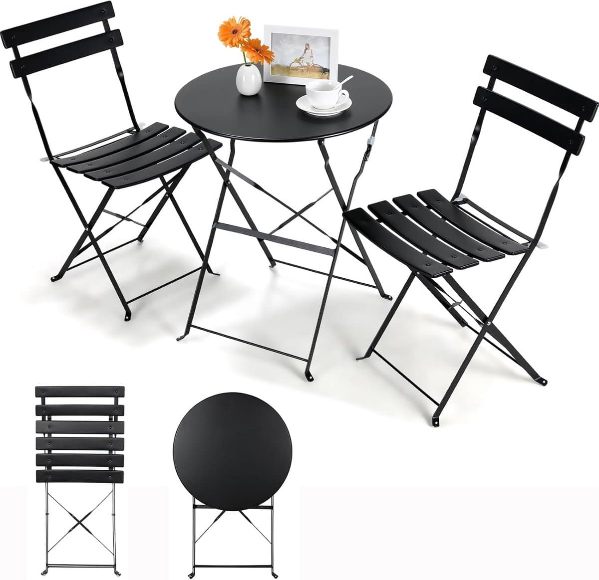 3 delige bistroset met inklapbare tuinstoelen en tafel voor balkon of