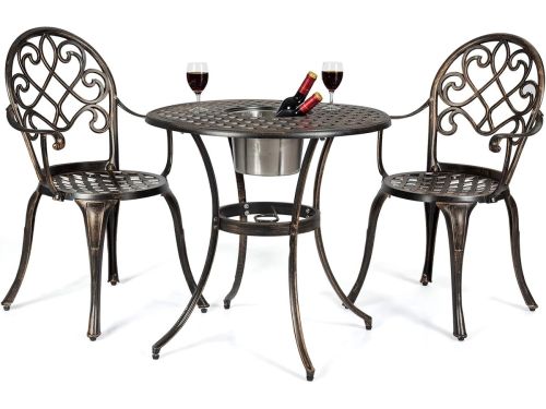 3-Delige Bistroset met Parasolgat en Wijnkoeler - Gietaluminium Buitenmeubels voor
