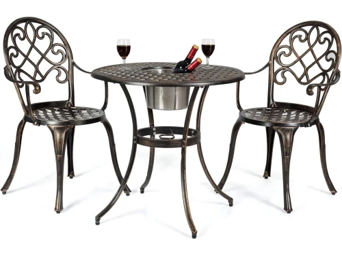 3-Delige Bistroset met Parasolgat en Wijnkoeler - Gietaluminium Buitenmeubels voor