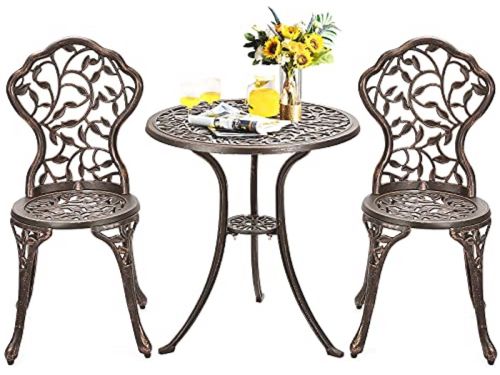 3-delige bistroset met ronde tafel en stoelen voor tuin en