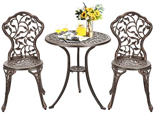 3-delige bistroset met ronde tafel en stoelen voor tuin en