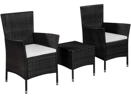 3-delige Bistroset Tuinmeubelen met Tafel en 2 Personenstoelen Polyrotan Zwart