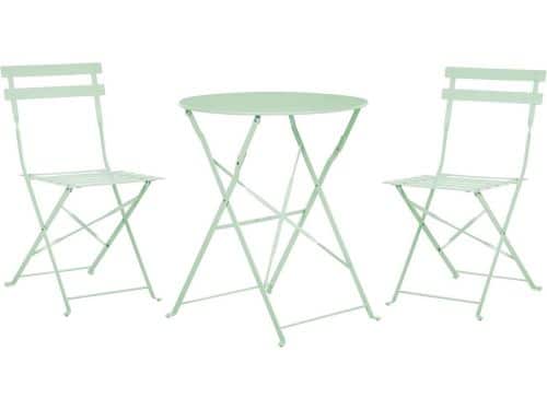 3-delige Bistroset Tuinmeubilair Mintgroen Staal - Inklapbare Terrasstoelen en Ronde