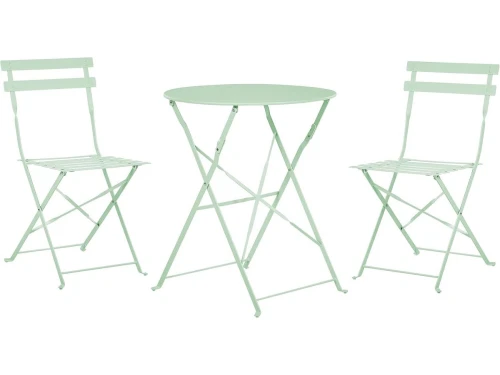3-delige Bistroset Tuinmeubilair Mintgroen Staal - Inklapbare Terrasstoelen en Ronde