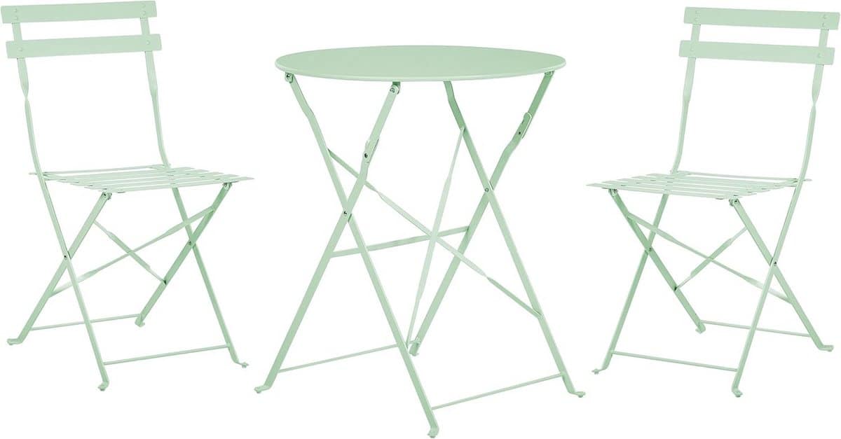 3 delige bistroset tuinmeubilair mintgroen staal inklapbare terrasstoelen en ronde